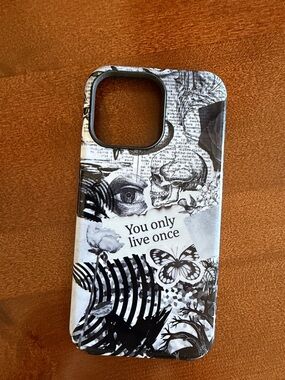 Black & White 'You Only Live Once' Graphic iPhone 14 Pro Max Phone Case